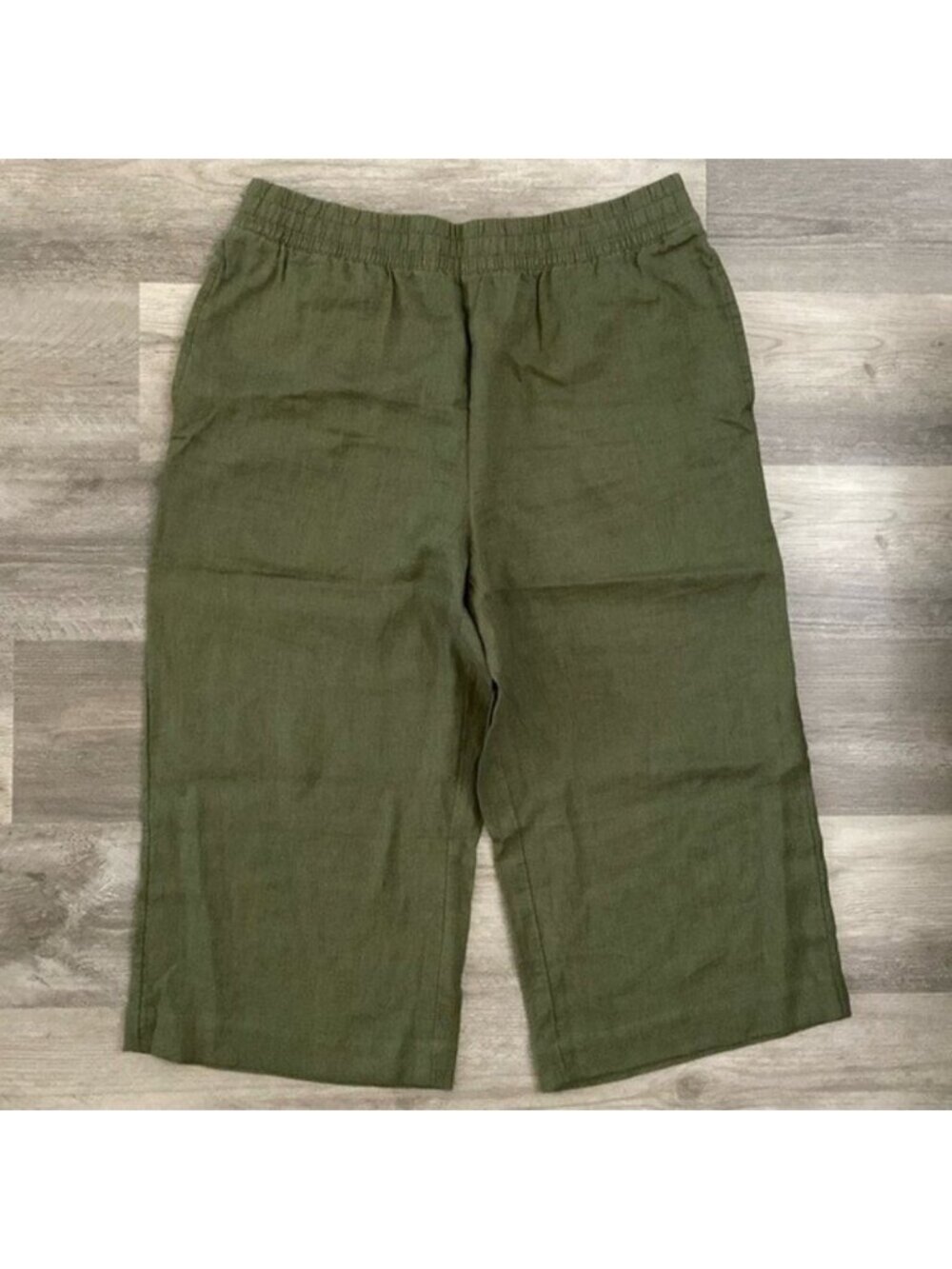 Whistles 100% Linen Wide Leg Pants Olive Green Breathable Comfort Crop Size 14